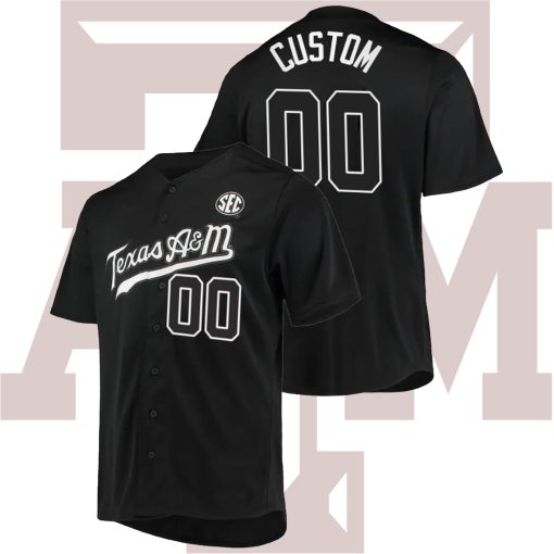 Custom Texas A&M Aggies College Baseball Black Jersey Button-Up