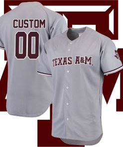 Custom Texas A&M Aggies Gray College Baseball Tournament Team Performance Jersey