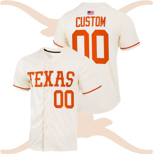 Custom Texas Longhorns College Baseball Natural Jersey Full-Button