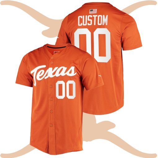 Custom Texas Longhorns College Baseball Orange Jersey Full-Button