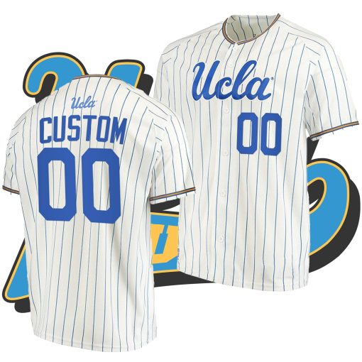 Custom UCLA Bruins White College Baseball Stripes Jersey