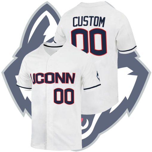 Custom UConn Huskies College Baseball White Jersey Full-Button