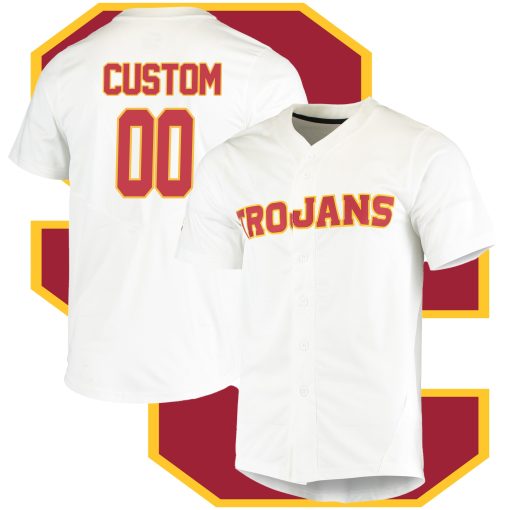 Custom USC Trojans Vapor Untouchable Elite Full Button Jersey College Baseball - White