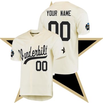 Custom Vanderbilt Commodores Baseball College World Series Jersey - Cream
