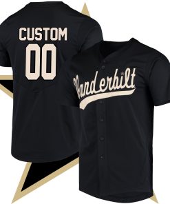 Custom Vanderbilt Commodores Full-Button College Baseball Jersey - Black