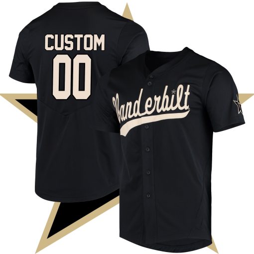 Custom Vanderbilt Commodores Full-Button College Baseball Jersey - Black