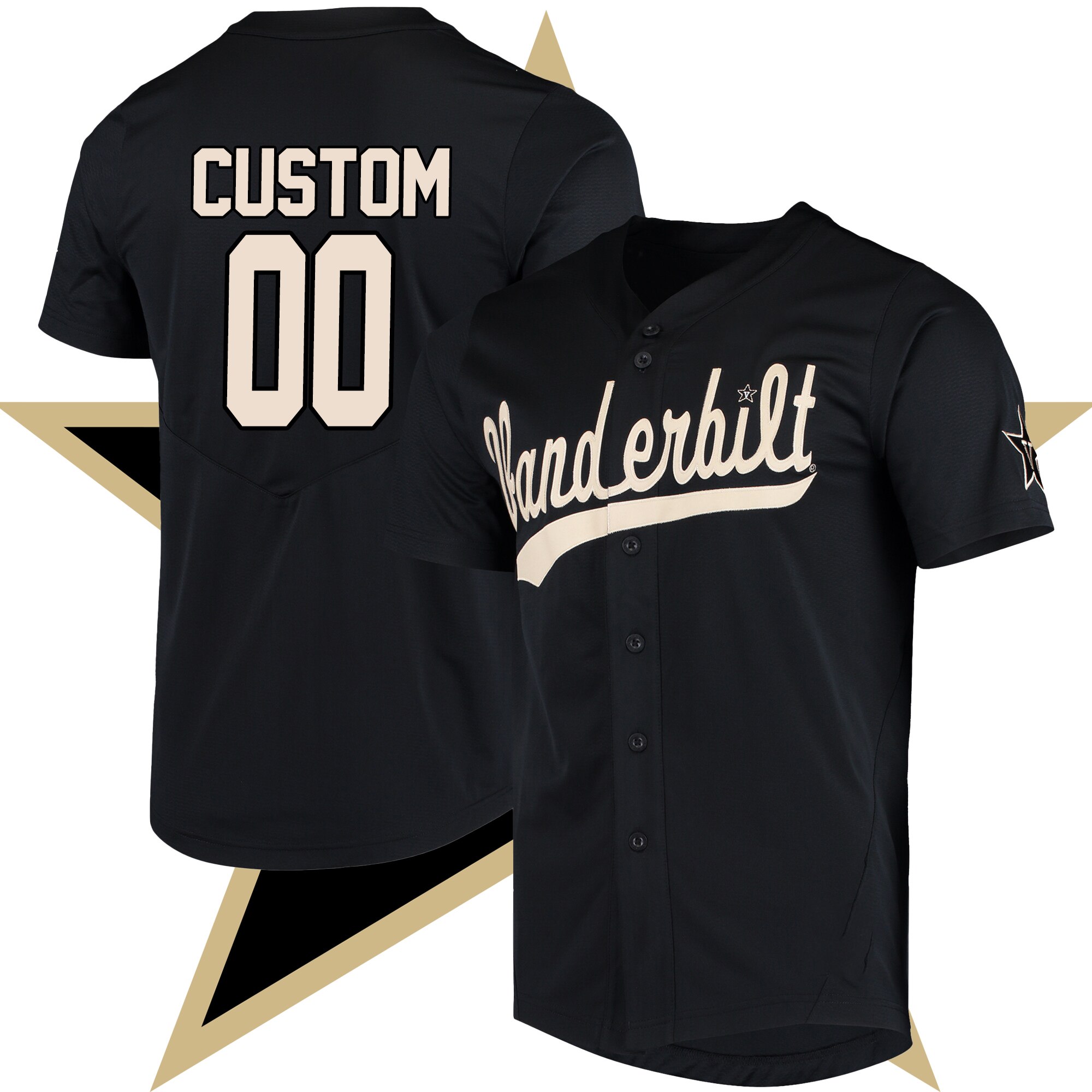 Custom Vanderbilt Commodores Full-Button College Baseball Jersey - Black Custom Vanderbilt Commodores Full-Button College Baseball Jersey - Black