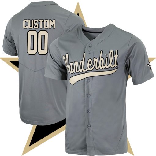 Custom Vanderbilt Commodores Full-Button College Baseball Jersey - Charcoal