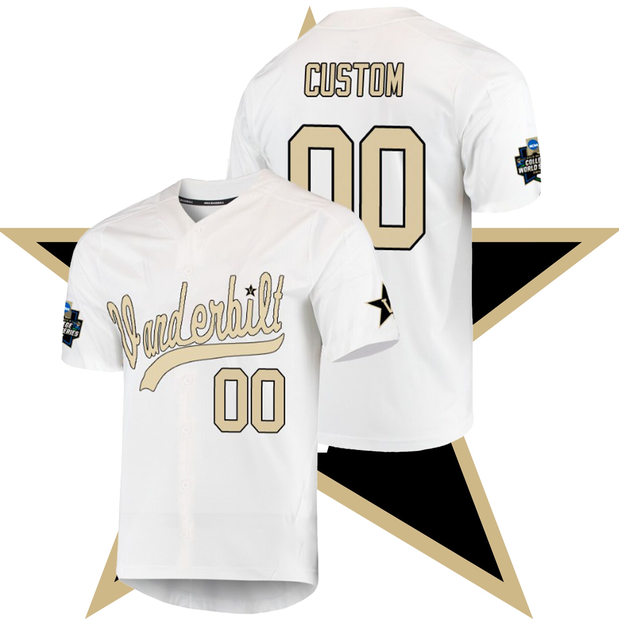 Custom Vanderbilt Commodores White Baseball College World Series Jersey Custom Vanderbilt Commodores White Baseball College World Series Jersey