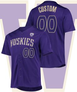Custom Washington Huskies College Baseball Purple Jersey Button-Up