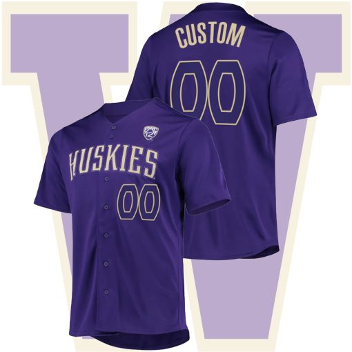 Custom Washington Huskies College Baseball Purple Jersey Button-Up