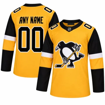 Custom Pittsburgh Penguins 2019 gold alternate jersey, front and back
