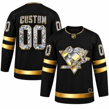 Custom Pittsburgh Penguins black Diamond Edition jersey, front and back, with crystal-style crest and numbers