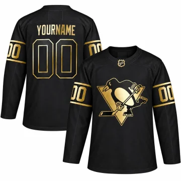 Áo đấu Pittsburgh Penguins Golden Edition màu đen tùy chỉnh YOURNAME số 00, mặt trước và mặt sau