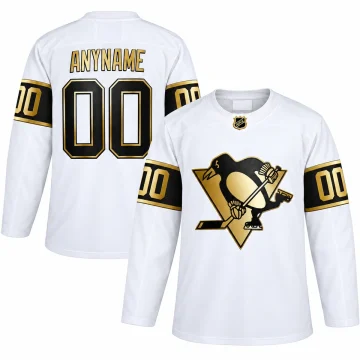 Áo đấu Pittsburgh Penguins Golden Edition màu trắng tùy chỉnh ANYNAME số 00, mặt trước và mặt sau