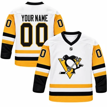 Áo đấu Pittsburgh Penguins sân khách màu trắng tùy chỉnh YOUR NAME số 00, mặt trước và mặt sau