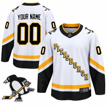 Custom Pittsburgh Penguins 2020-21 white Reverse Retro jersey, front and back with skating penguin shoulder patch