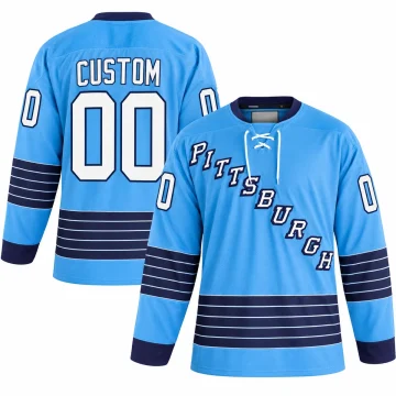 Custom Pittsburgh Penguins Team Classics light blue heritage jersey, front and back