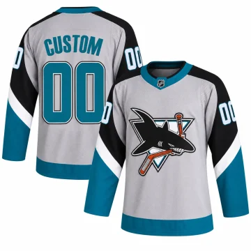 Custom San Jose Sharks 2021 Reverse Retro special edition grey jersey, front and back