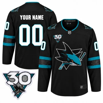 San Jose Sharks 2020-21 30th Anniversary black custom jersey, front and back with verified 30th anniversary patch