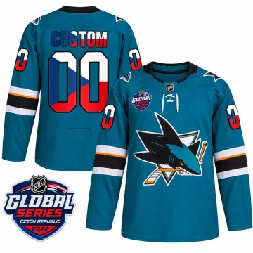 San Jose Sharks 2022 Global Series Czech Republic teal custom jersey front and back