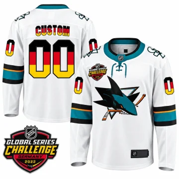 San Jose Sharks 2022 Global Series Challenge Germany white custom jersey front and back