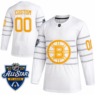 Custom Boston Bruins 2020 NHL All-Star Game white jersey, front and back views with St. Louis patch