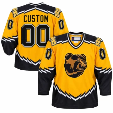Boston Bruins gold Pooh Bear throwback jersey front and back