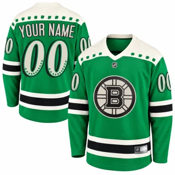 Custom Boston Bruins 2021 St Patrick's Day green jersey front and back