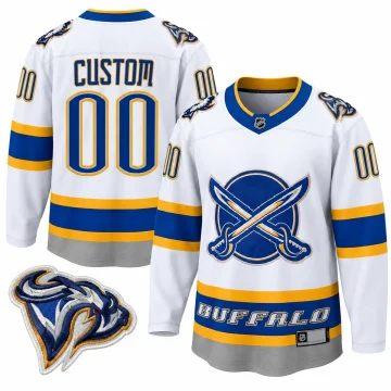 Buffalo Sabres 2020-21 white Reverse Retro CUSTOM 00 jersey, front and back with goat-head shoulder patch
