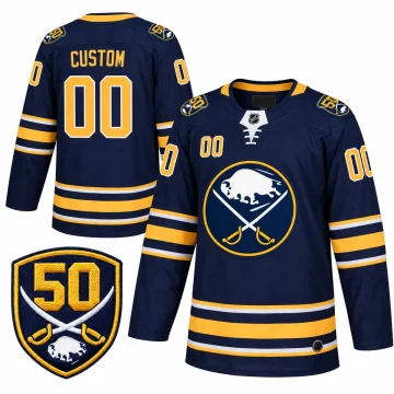 Buffalo Sabres navy 50th anniversary CUSTOM 00 jersey, front and back with commemorative patch