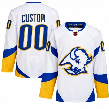 Buffalo Sabres white Reverse Retro 2.0 CUSTOM 00 jersey, upright front and back on pure white background.