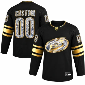 Custom Carolina Hurricanes black and gold diamond edition jersey, front and back views