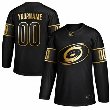 Custom Carolina Hurricanes black and gold Golden Edition jersey, front and back views