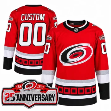 Carolina Hurricanes red 25th anniversary custom jersey, front and back main image