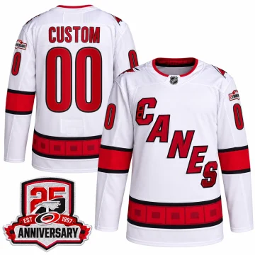 Carolina Hurricanes white 25th anniversary custom jersey, front and back main image