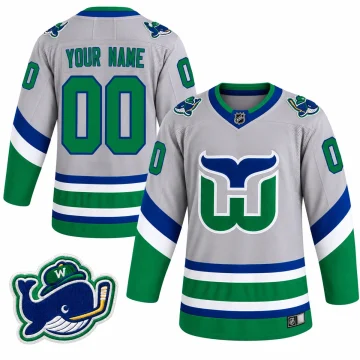 Custom Carolina Hurricanes Hartford Whalers Reverse Retro jersey, front and back views