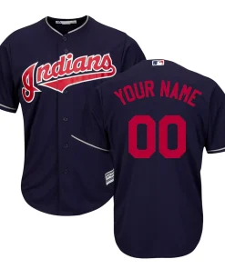 Custom Cleveland Indians Navy Blue Jersey