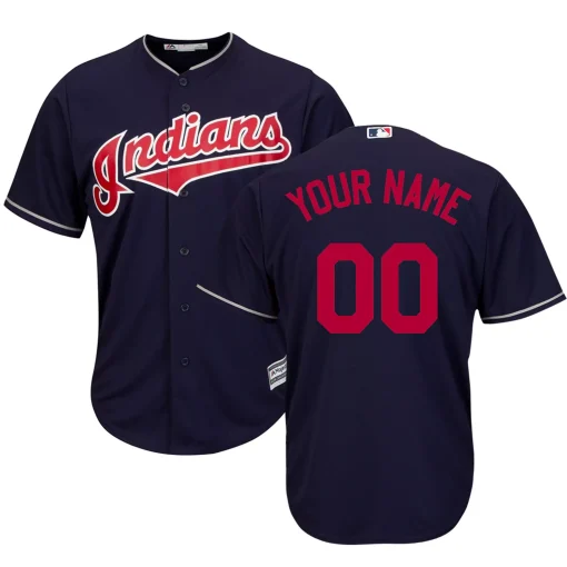 Custom Cleveland Indians Navy Blue Jersey