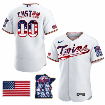 Minnesota Twins 2020 Stars and Stripes white baseball jersey front and back