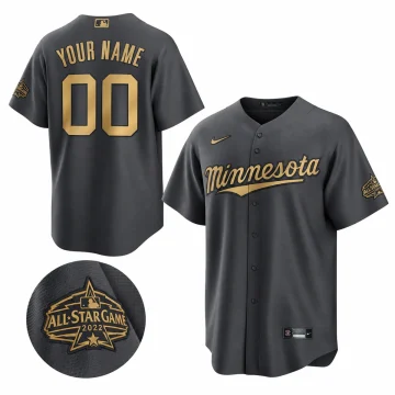 Minnesota Twins 2022 All-Star charcoal Cool Base custom baseball jersey front and back