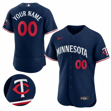 Minnesota Twins 2023 navy Flex Base custom baseball jersey front and back