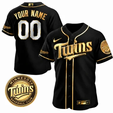Custom Minnesota Twins black and gold baseball jersey with YOUR NAME and silver 00, front and back