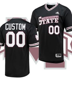 Custom Mississippi State Bulldogs Black College Baseball V-Neck Jersey