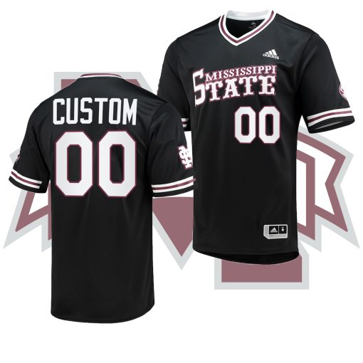 Custom Mississippi State Bulldogs Black College Baseball V-Neck Jersey