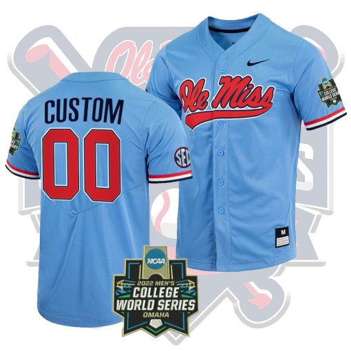 Custom Ole Miss Rebels 2022 College World Series Champions Red NCAA Baseball Jersey