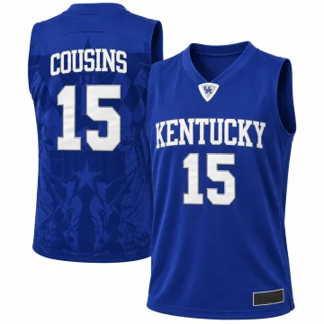 Royal-blue Kentucky Wildcats basketball jersey showing COUSINS and number 15 on the back and Kentucky number 15 on the front.