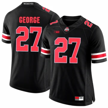 Eddie George Ohio State Buckeyes number 27 black and scarlet blackout college football jersey front and back