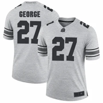 Eddie George Ohio State Buckeyes number 27 heather gray college football jersey front and back