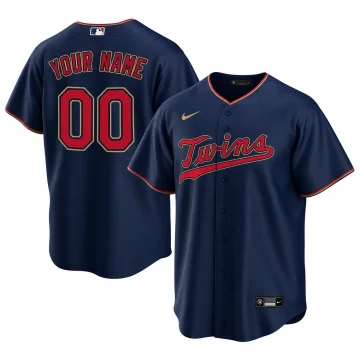 Custom Minnesota Twins navy Twins script baseball jersey with YOUR NAME and 00, front and back